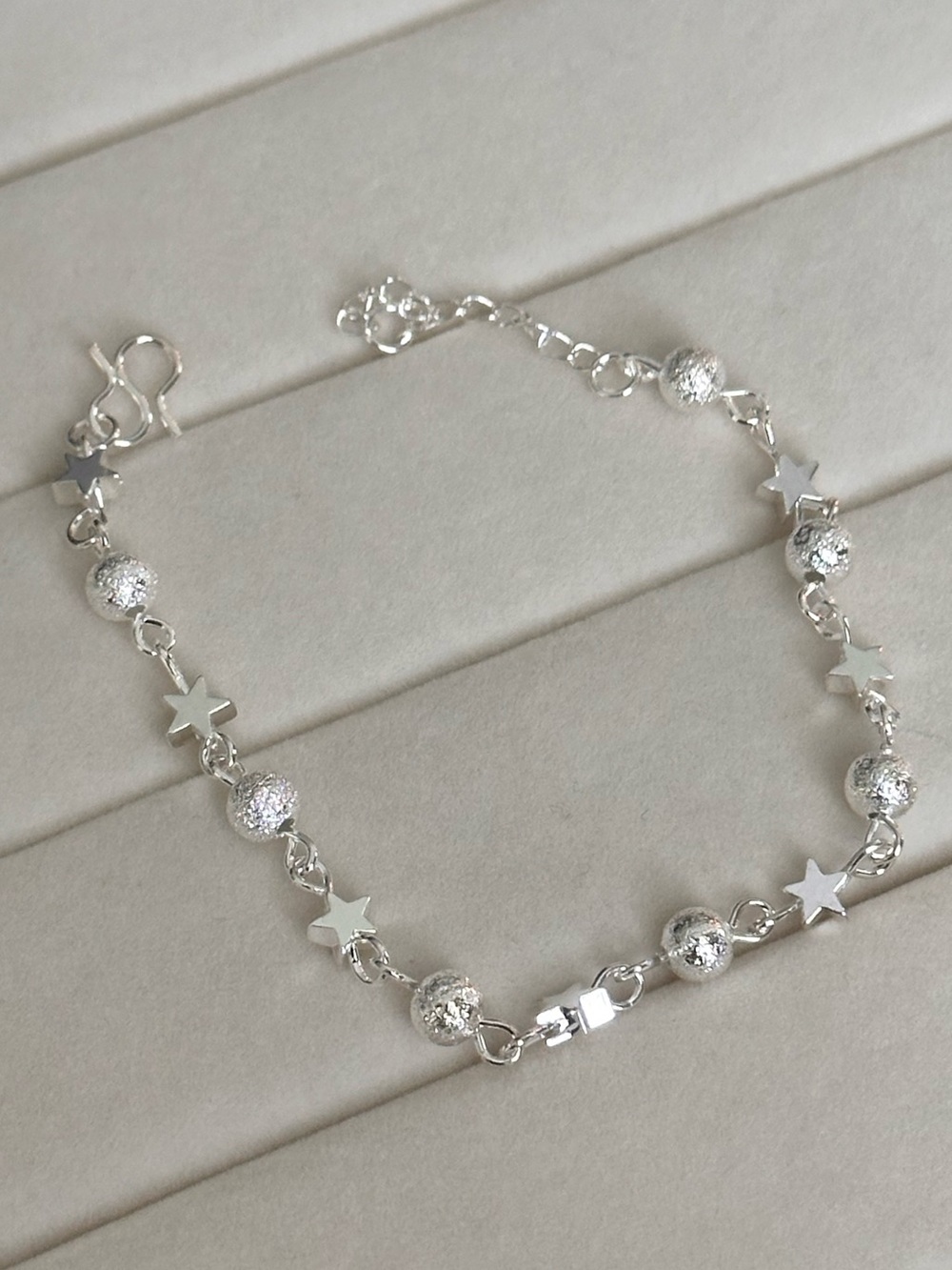Sterling Silver Star & Textured Bead Bracelet